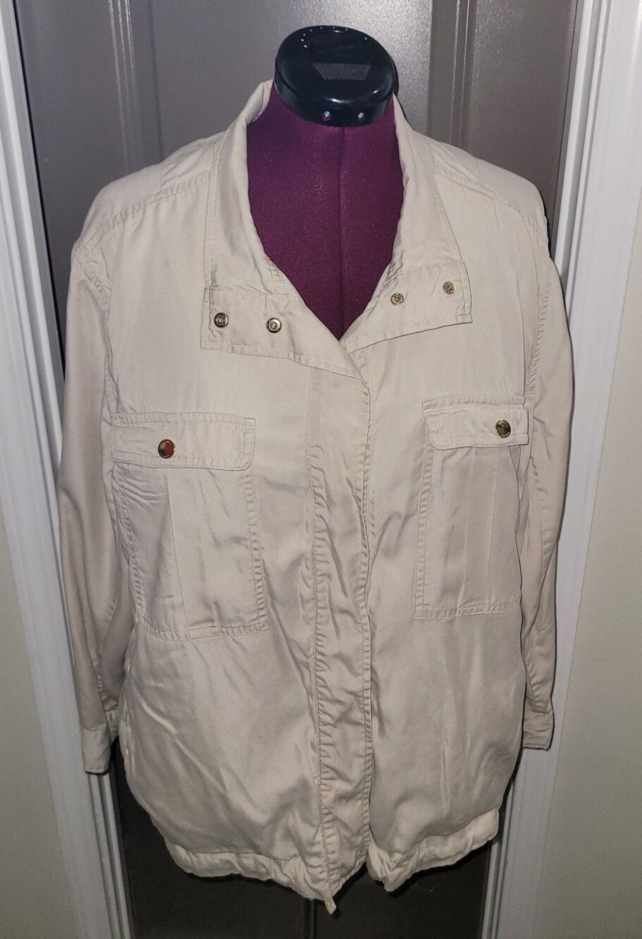 Tommy Hilfiger Full Zip Beige Utility Field Jacket Coat Lightweight Women’s 1X